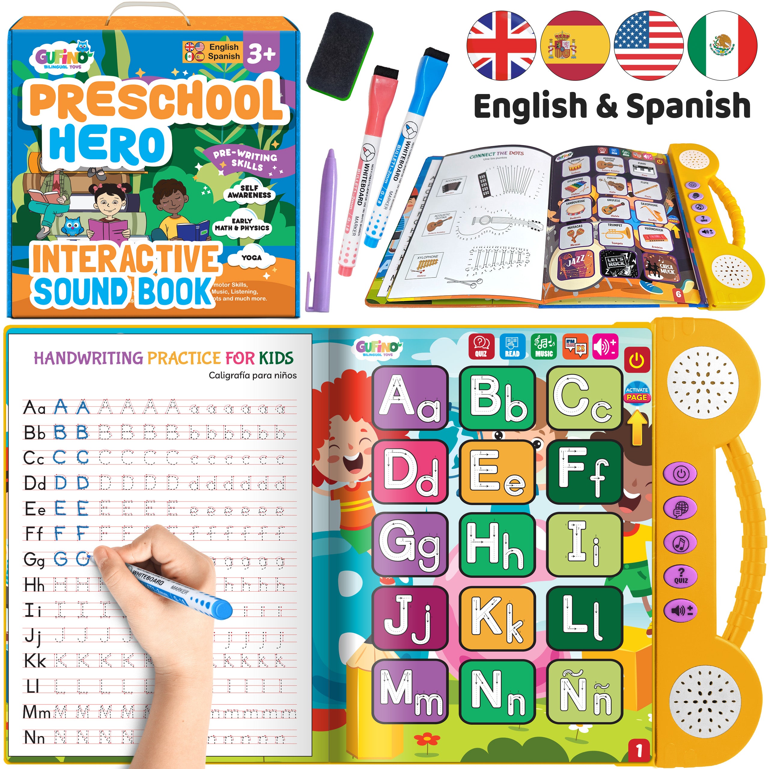Preschool Workbook - Spanish and English - Audio in both languages - Gufino Bilingual Learning