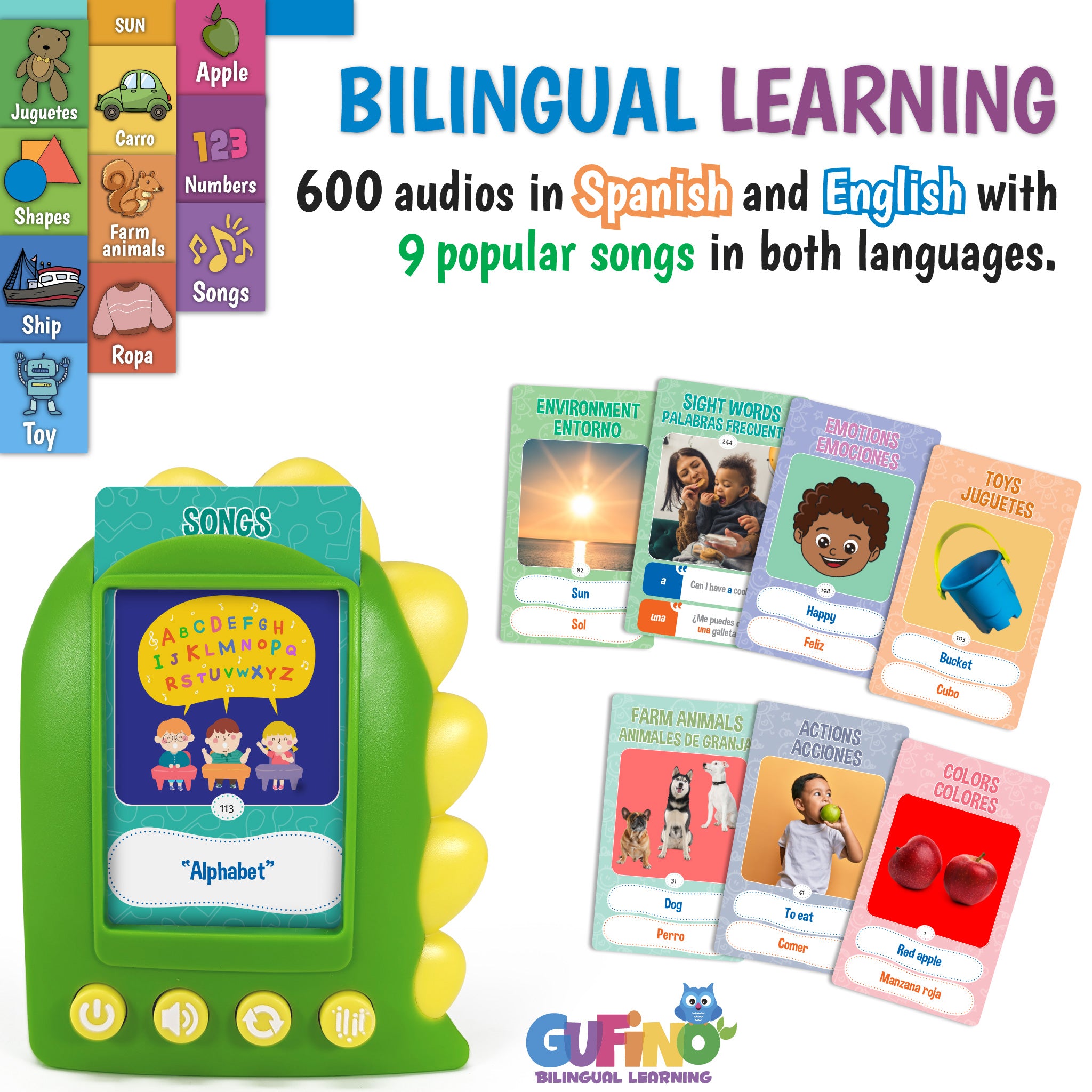 English & Spanish Flash Cards for Kids - Bilingual Flash Cards - Gufino Bilingual Learning
