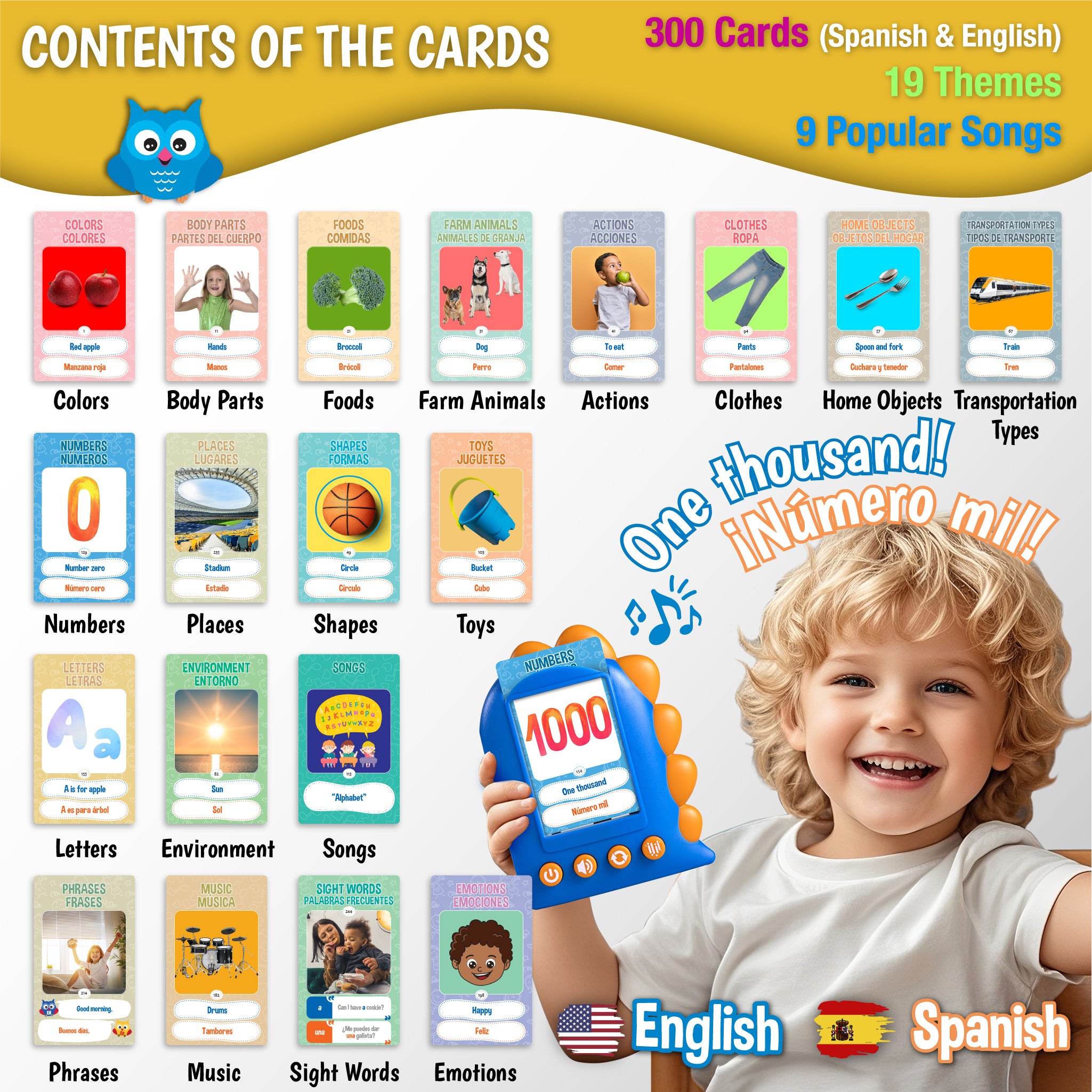 English & Spanish Flash Cards for Kids - Bilingual Flash Cards