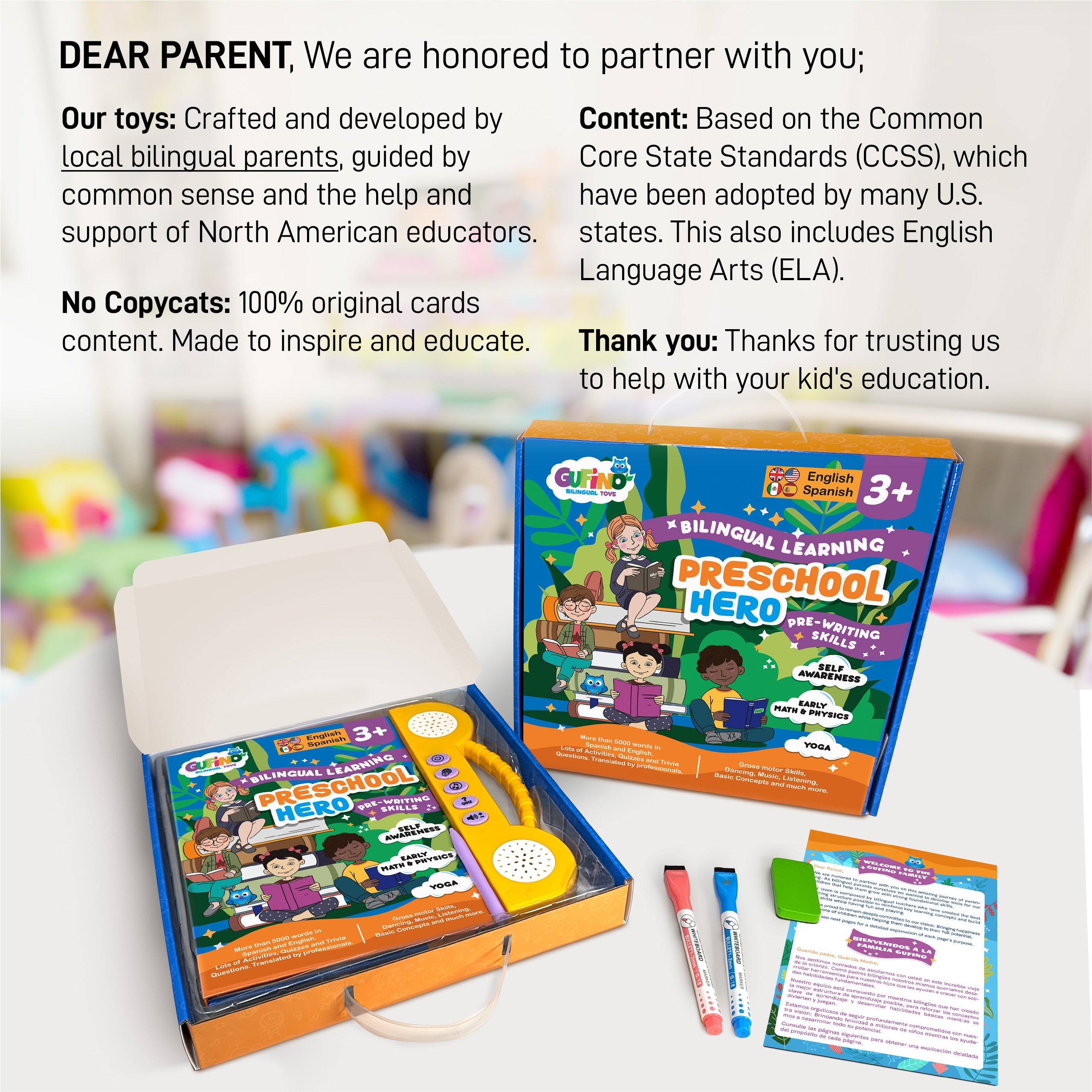 Preschool Workbook - Spanish and English - Audio in both languages - Gufino Bilingual Learning