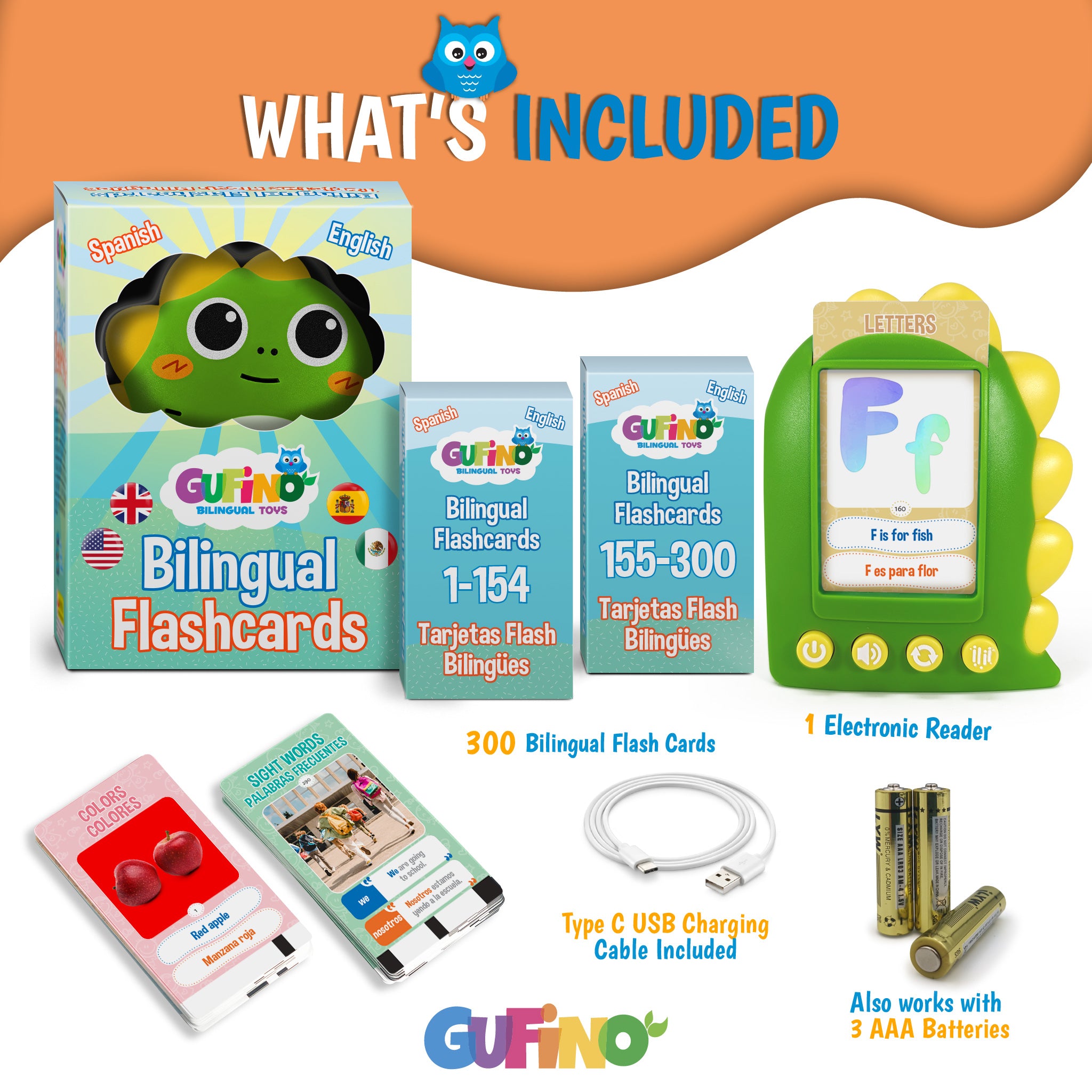 English & Spanish Flash Cards for Kids - Bilingual Flash Cards - Gufino Bilingual Learning