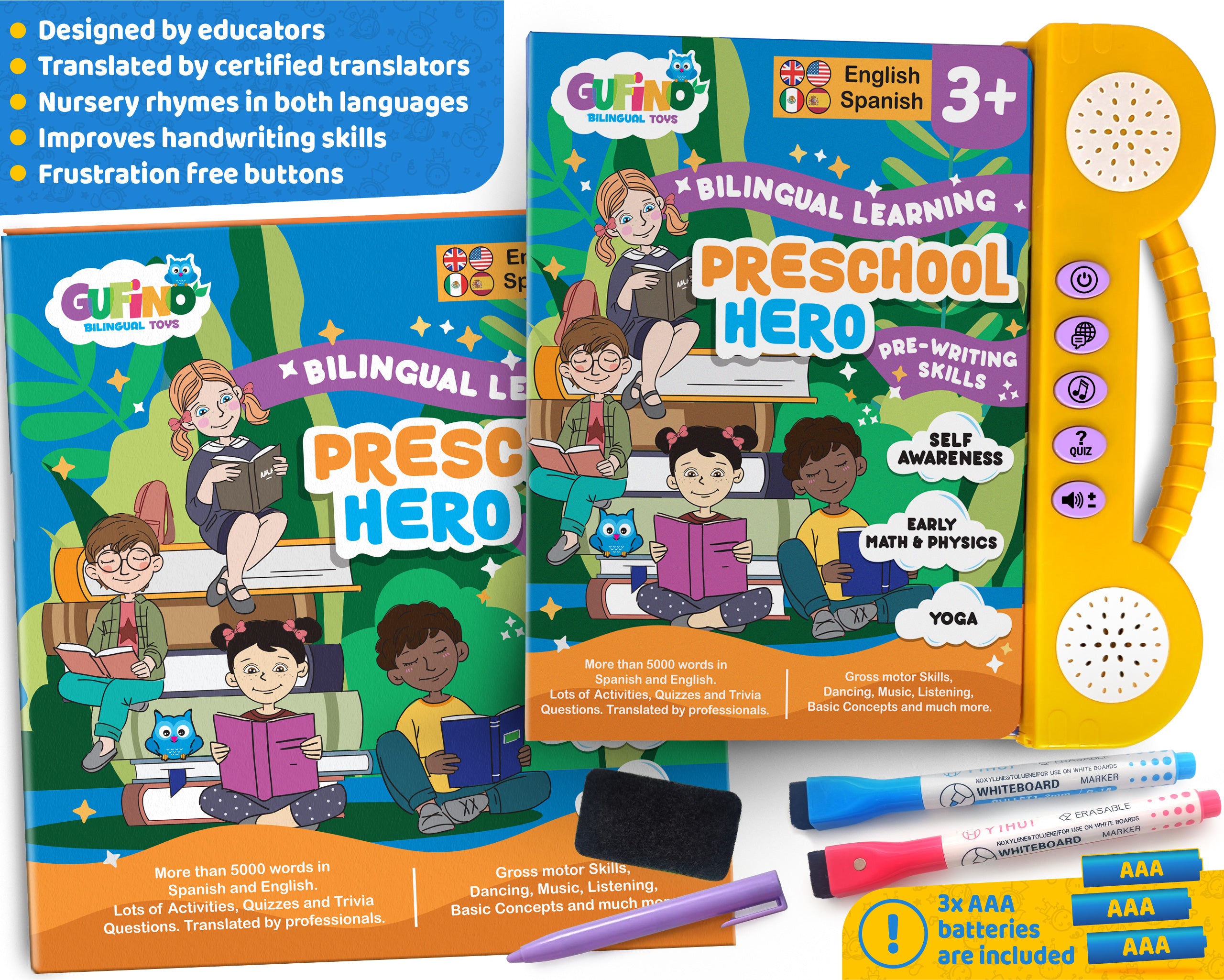 Preschool Workbook - Spanish and English - Audio in both languages - Gufino Bilingual Learning