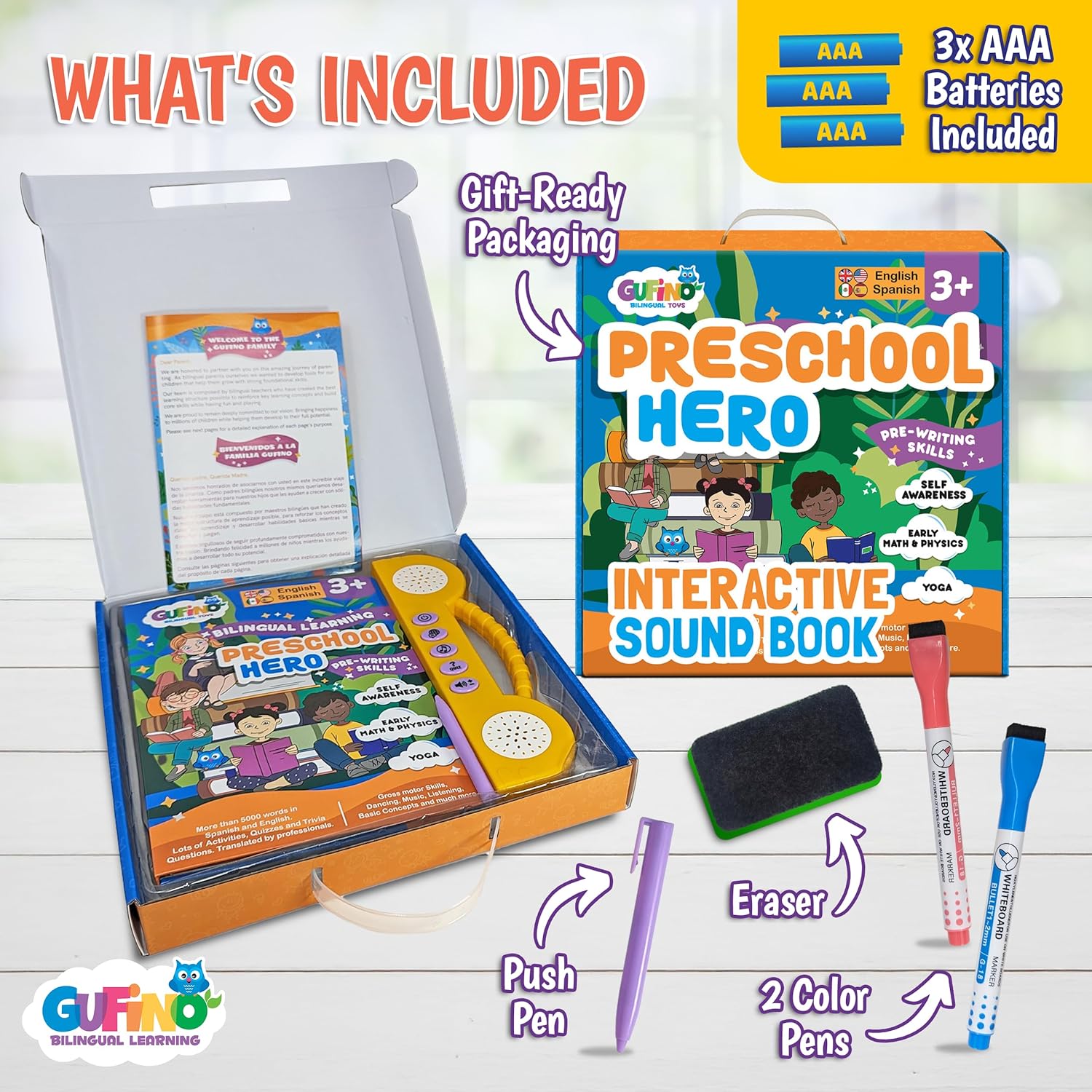 Preschool Workbook - Spanish and English - Audio in both languages - Gufino Bilingual Learning