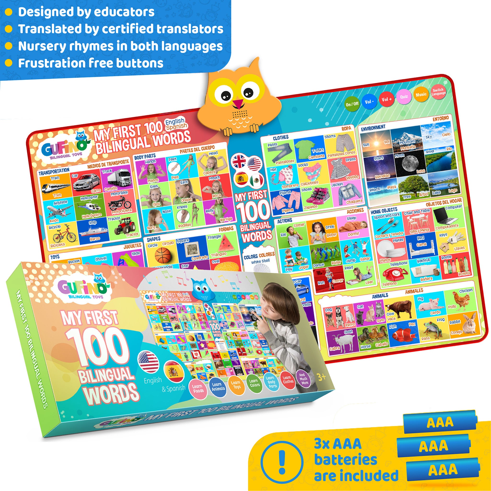 First 100 Bilingual Words in English & Spanish - Gufino Bilingual Learning