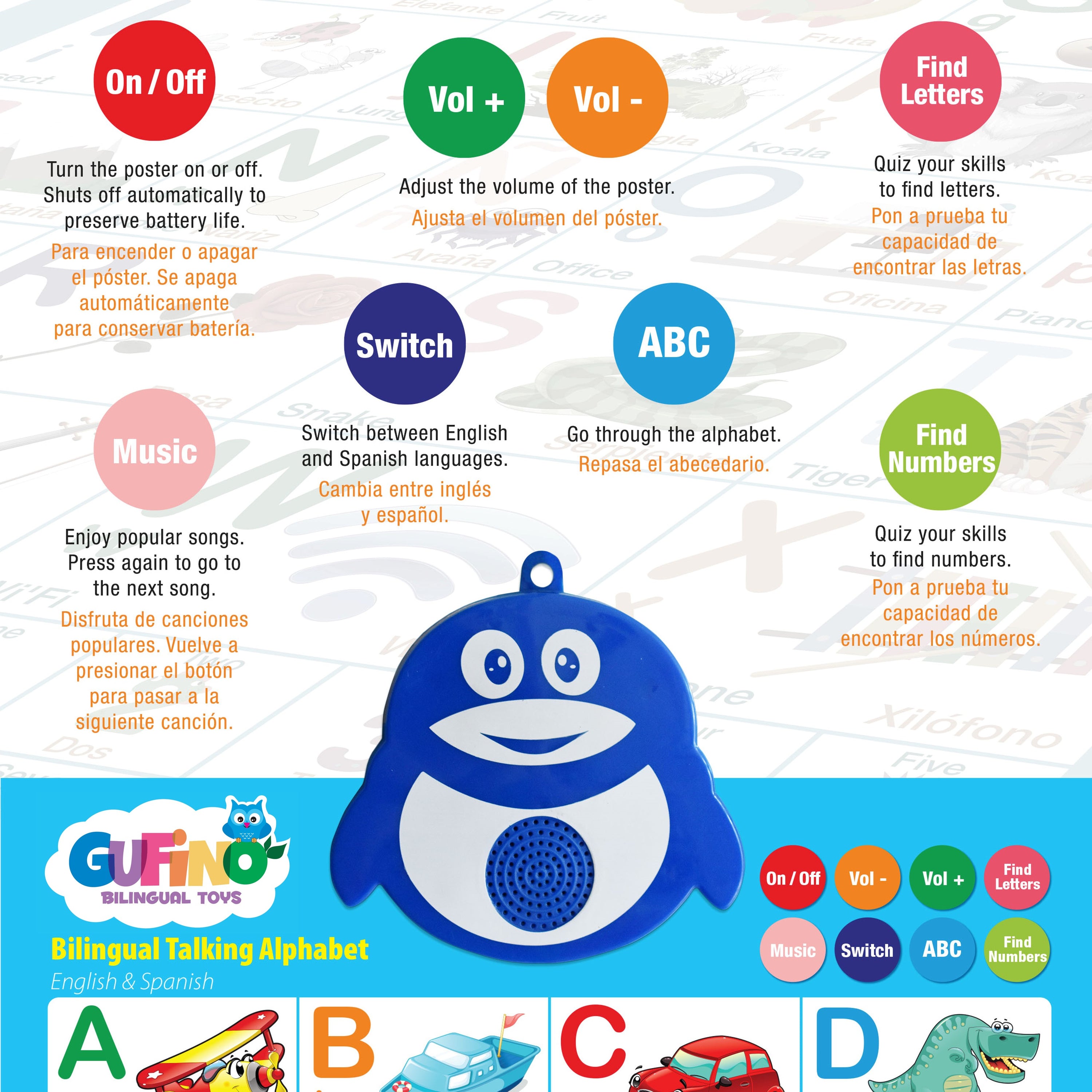 Bilingual Electronic Poster - Alphabet & Songs - Gufino Bilingual Learning