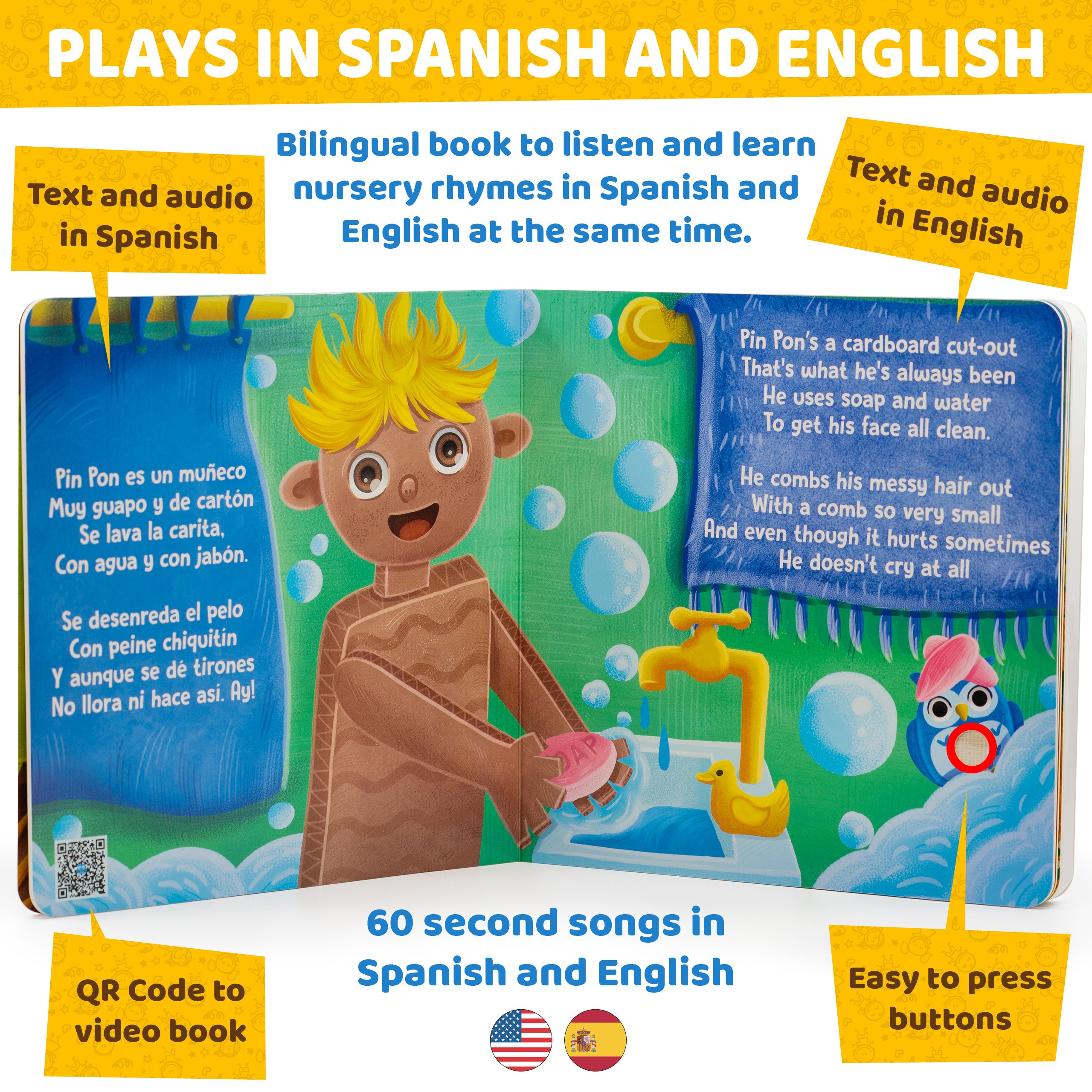 Typical Spanish Nursery Rhymes - Bilingual English & Spanish Sound Book - Gufino Bilingual Learning