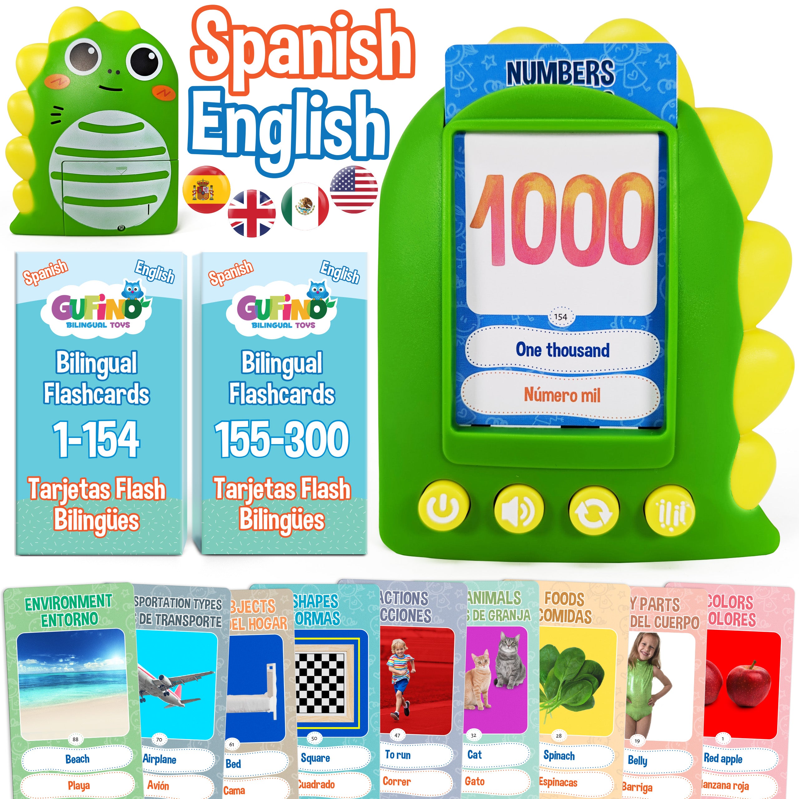 English & Spanish Flash Cards for Kids - Gufino Bilingual Learning